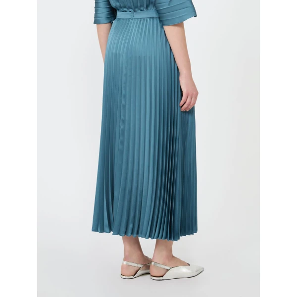 Max Mara Nicchia Pleated Satin Skirt in Blue Azure | Pleated Skirts | Luxury Shoes 