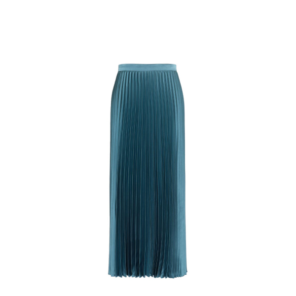 Max Mara Nicchia Pleated Satin Skirt in Blue Azure | Pleated Skirts | Luxury Shoes 