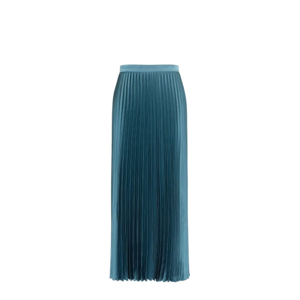 Max Mara Nicchia Pleated Satin Skirt in Blue Azure | Pleated Skirts | Luxury Shoes 