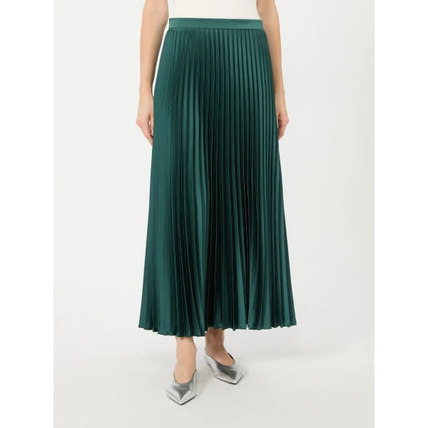 Max Mara Nicchia Pleated Satin Skirt in Dark Green | Pleated Skirts | Luxury Shoes 