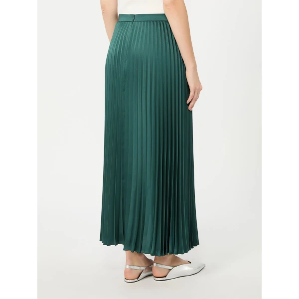 Max Mara Nicchia Pleated Satin Skirt in Dark Green | Pleated Skirts | Luxury Shoes 
