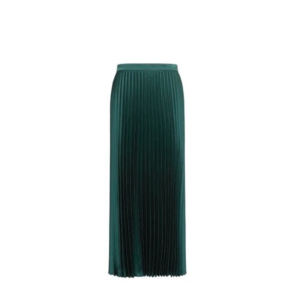 Nicchia Pleated Satin Skirt in Dark Green