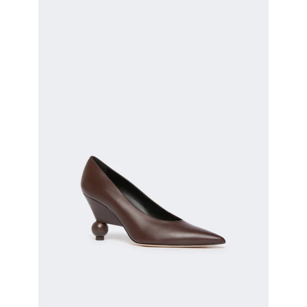Max Mara Nievo Smooth Leather Court Shoes in Chocolate | Heels | Luxury Shoes 