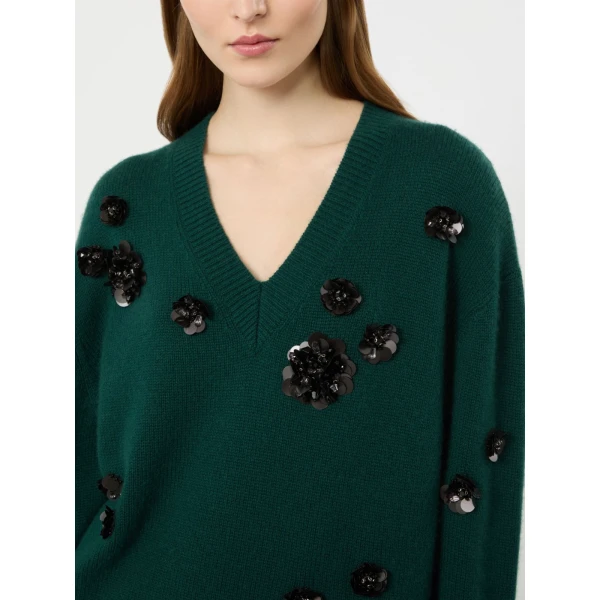 Max Mara Nigella Embroidered Wool and Cashmere Sweater in Green | Sweaters | Luxury Shoes 