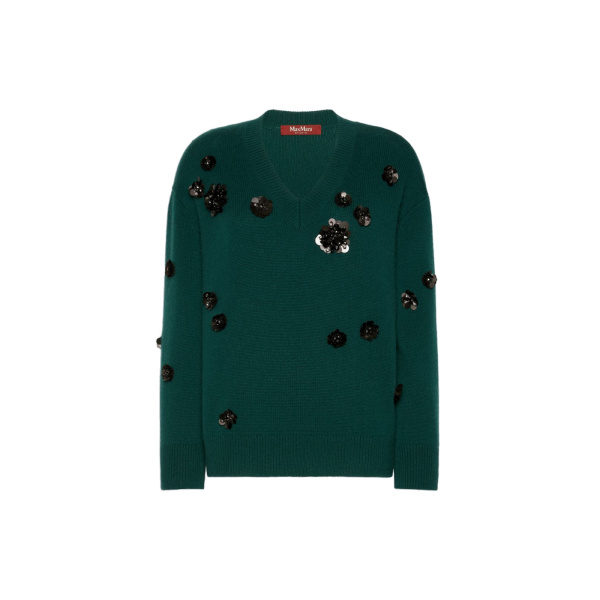 Max Mara Nigella Embroidered Wool and Cashmere Sweater in Green | Sweaters | Luxury Shoes 