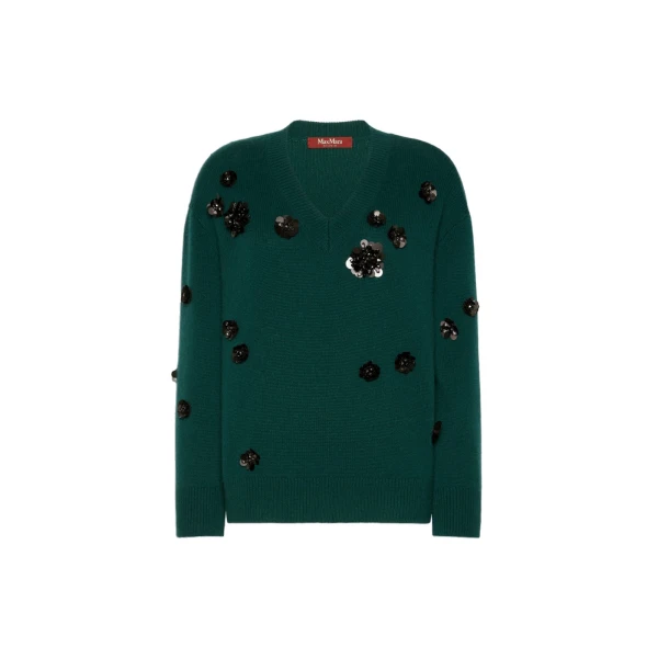 Max Mara Nigella Embroidered Wool and Cashmere Sweater in Green | Sweaters | Luxury Shoes 