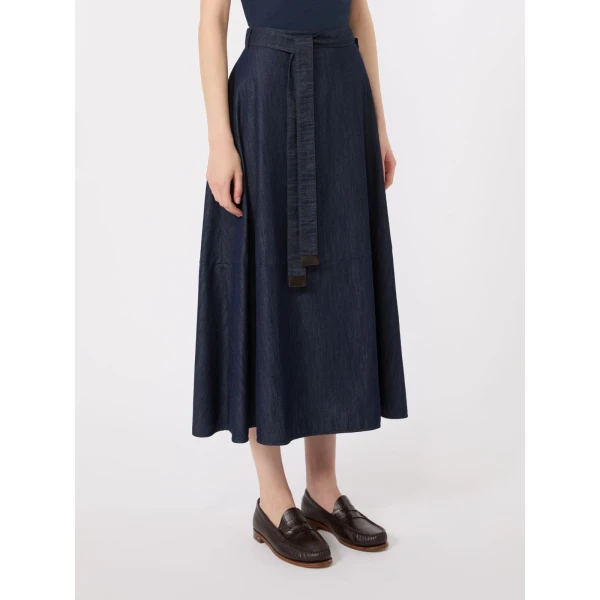 Max Mara Ninfe Cotton Denim Flared Skirt in Midnight Blue | Denim Skirts | Luxury Shoes 