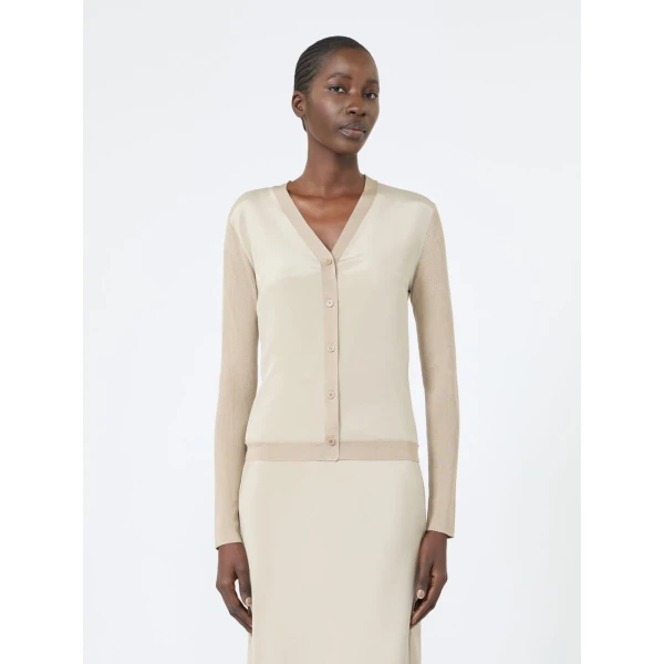 Max Mara Ninfee Cashmere and Silk Cardigan in Stone Grey | Cardigan | Luxury Shoes 