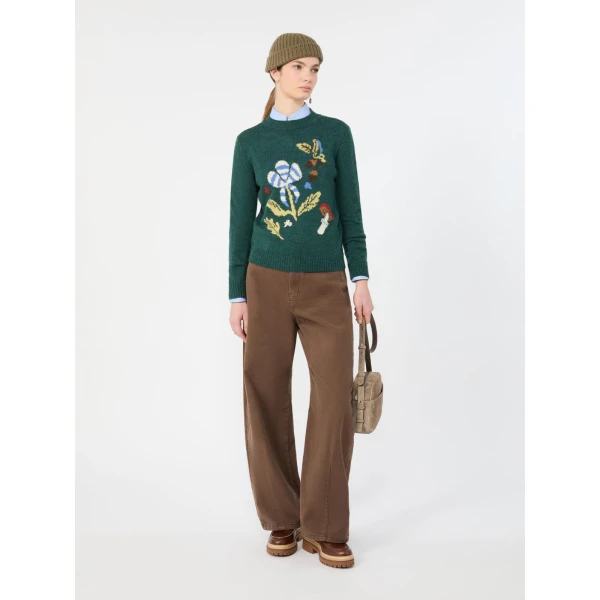 Max Mara Nitra Alpaca and Wool Intarsia Jumper in Dark Green | Sweaters | Luxury Shoes 