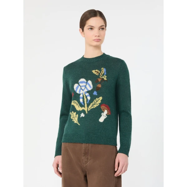 Max Mara Nitra Alpaca and Wool Intarsia Jumper in Dark Green | Sweaters | Luxury Shoes 