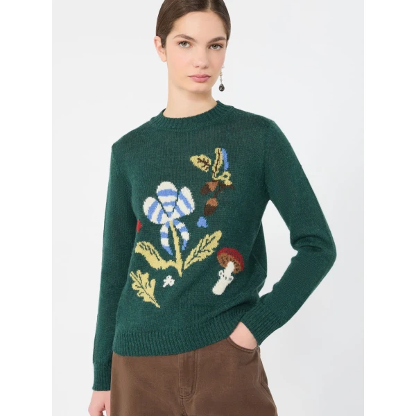 Max Mara Nitra Alpaca and Wool Intarsia Jumper in Dark Green | Sweaters | Luxury Shoes 