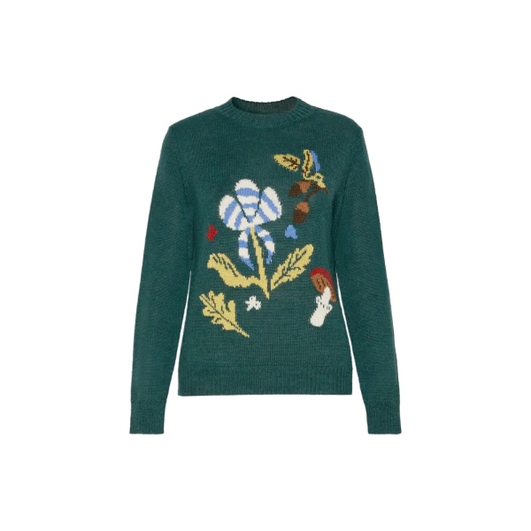Max Mara Nitra Alpaca and Wool Intarsia Jumper in Dark Green | Sweaters | Luxury Shoes 