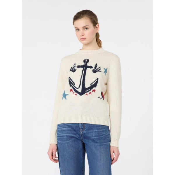 Max Mara Nitra Alpaca and Wool Intarsia Jumper in Ice Grey | Sweaters | Luxury Shoes 