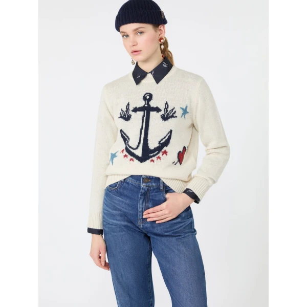 Max Mara Nitra Alpaca and Wool Intarsia Jumper in Ice Grey | Sweaters | Luxury Shoes 