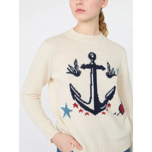 Max Mara Nitra Alpaca and Wool Intarsia Jumper in Ice Grey | Sweaters | Luxury Shoes 
