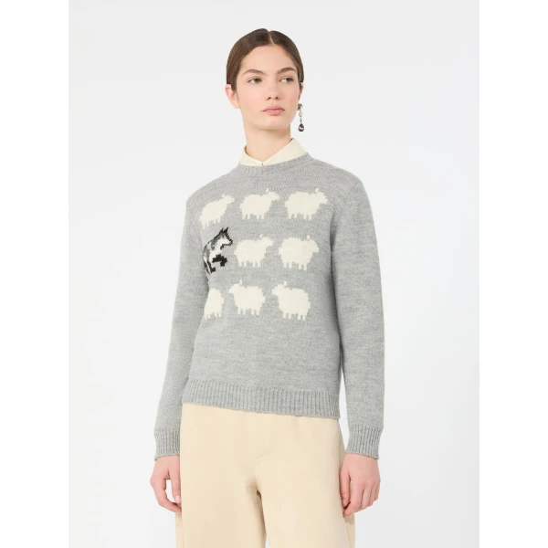 Max Mara Nitra Alpaca and Wool Intarsia Jumper in Light Grey | Sweaters | Luxury Shoes 