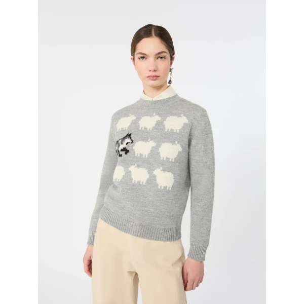 Max Mara Nitra Alpaca and Wool Intarsia Jumper in Light Grey | Sweaters | Luxury Shoes 