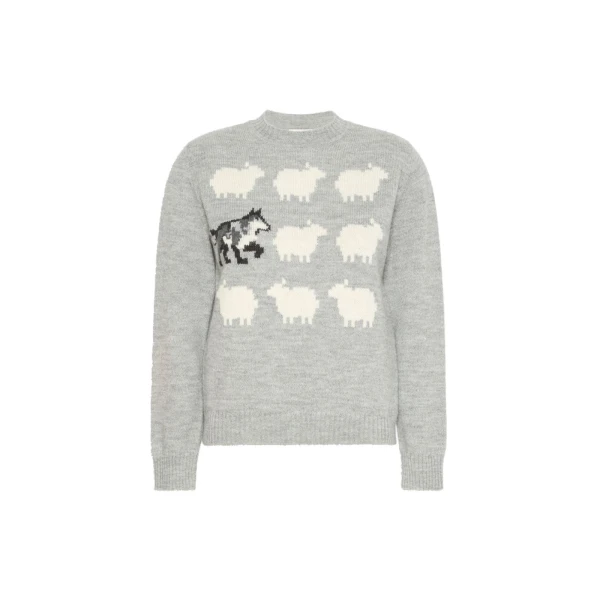 Max Mara Nitra Alpaca and Wool Intarsia Jumper in Light Grey | Sweaters | Luxury Shoes 