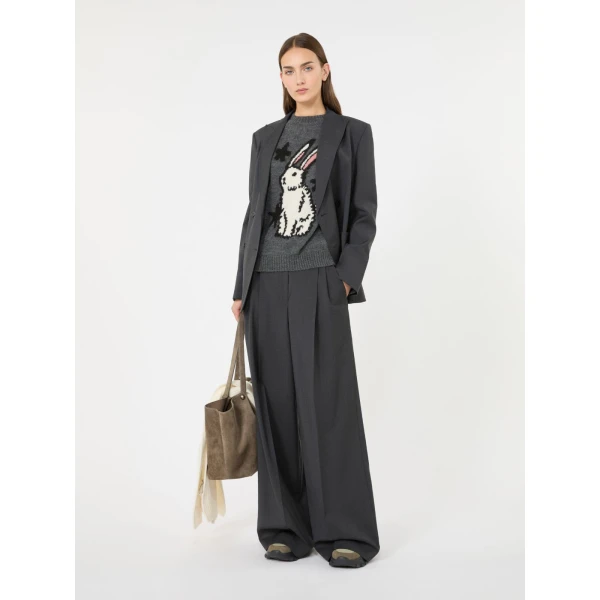 Max Mara Nitra Alpaca and Wool Intarsia Jumper in Medium Grey | Sweaters | Luxury Shoes 