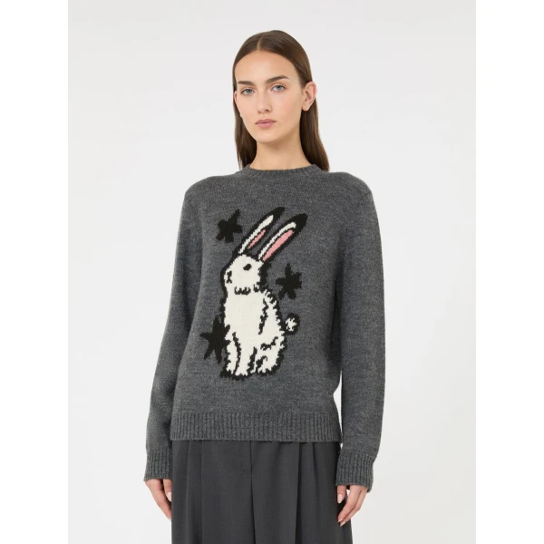 Max Mara Nitra Alpaca and Wool Intarsia Jumper in Medium Grey | Sweaters | Luxury Shoes 