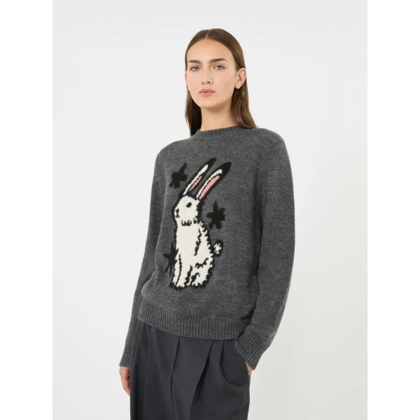Max Mara Nitra Alpaca and Wool Intarsia Jumper in Medium Grey | Sweaters | Luxury Shoes 