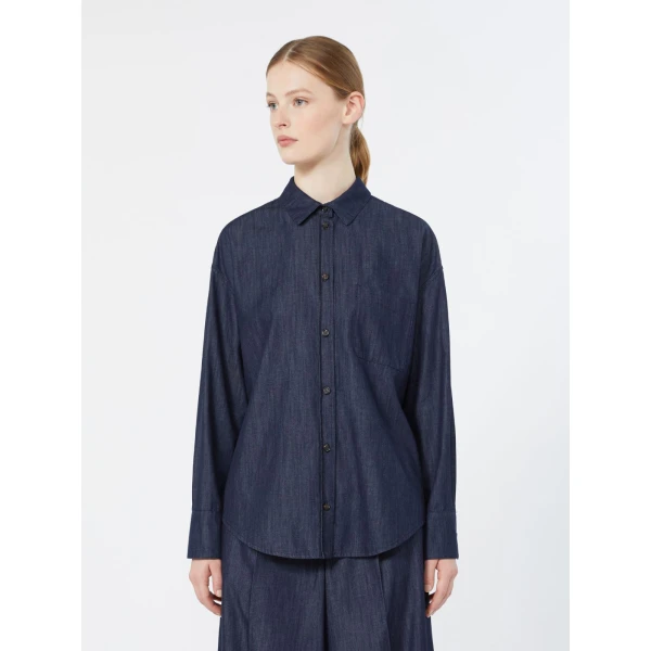 Max Mara Nora Cotton Denim Shirt in Midnight Blue | Shirts | Luxury Shoes 