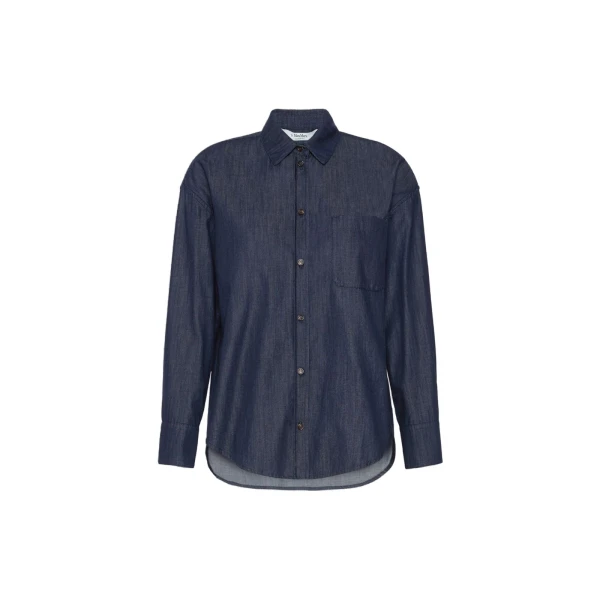 Max Mara Nora Cotton Denim Shirt in Midnight Blue | Shirts | Luxury Shoes 