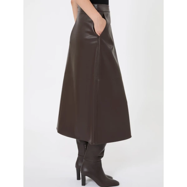 Max Mara Nordica Coated Jersey Circle Skirt in Brown | Midi Skirts | Luxury Shoes 