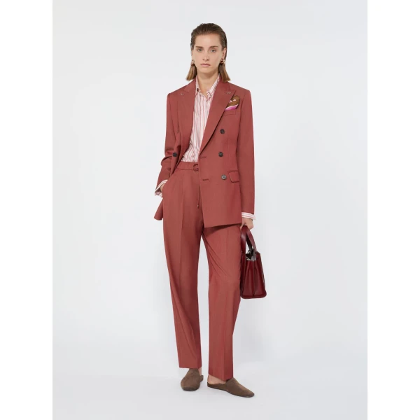 Max Mara Nordica Wool Gabardine Drawstring Trousers in Red | Tailored pants | Luxury Shoes 