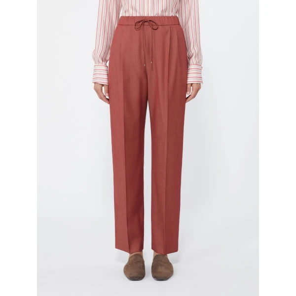 Max Mara Nordica Wool Gabardine Drawstring Trousers in Red | Tailored pants | Luxury Shoes 