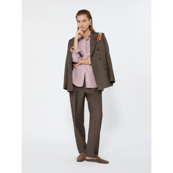 Max Mara Nordica Wool Gabardine Drawstring Trousers in Tobacco | Tailored pants | Luxury Shoes 