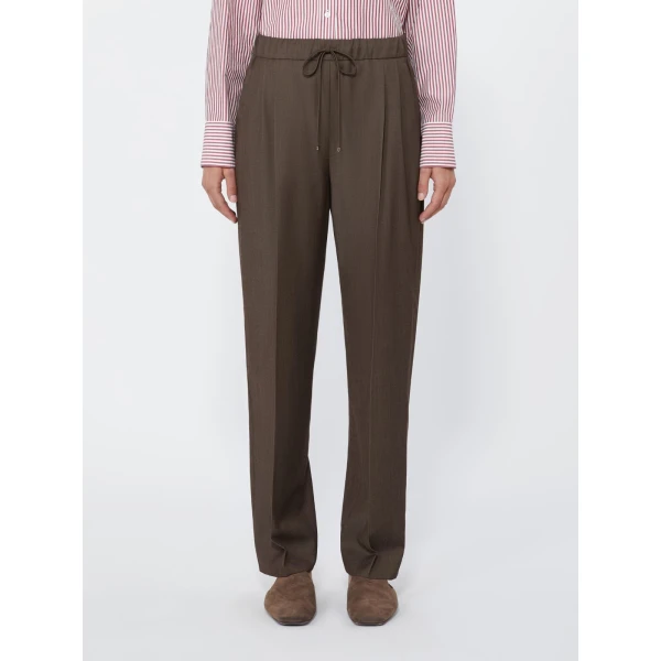 Max Mara Nordica Wool Gabardine Drawstring Trousers in Tobacco | Tailored pants | Luxury Shoes 