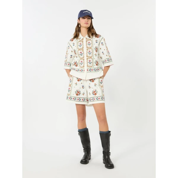 Max Mara Obice Embroidered Cotton Bermuda Shorts in White | Shorts | Luxury Shoes 