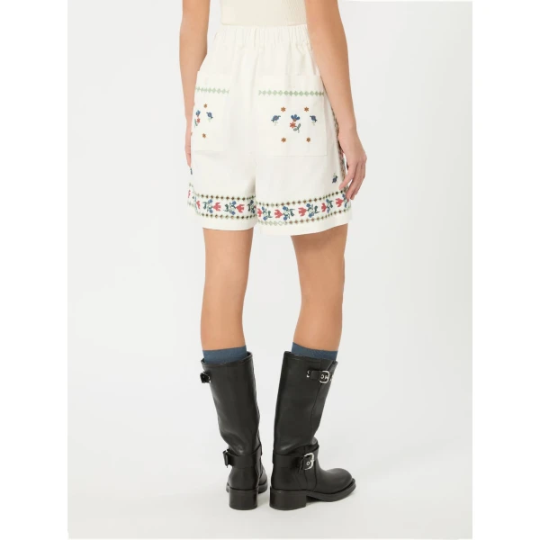 Max Mara Obice Embroidered Cotton Bermuda Shorts in White | Shorts | Luxury Shoes 