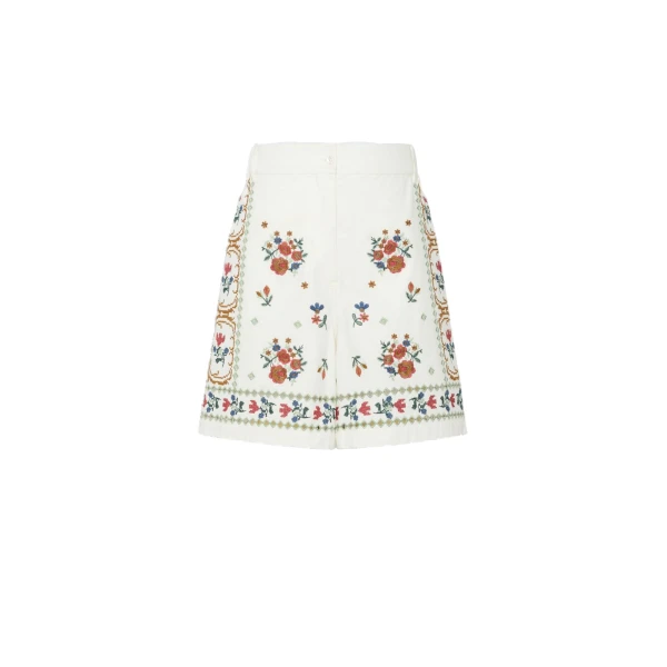 Max Mara Obice Embroidered Cotton Bermuda Shorts in White | Shorts | Luxury Shoes 