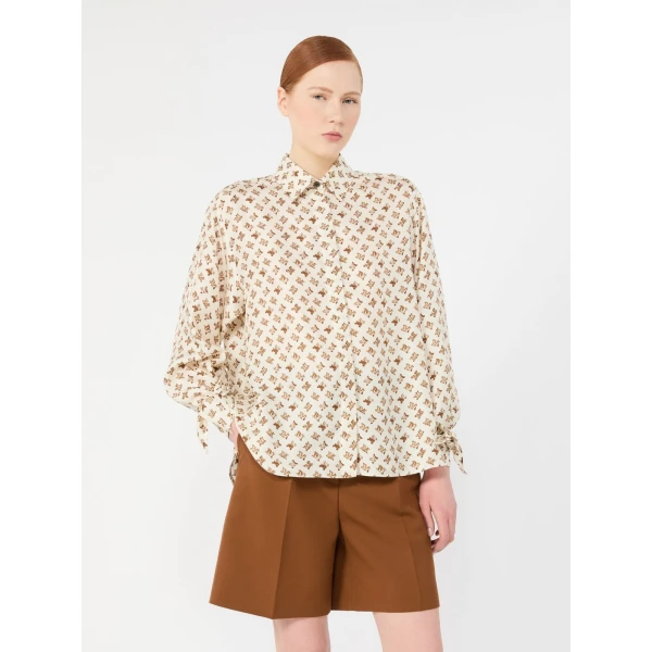 Max Mara Obice Oversized Printed Silk Shirt in White | Shirts | Luxury Shoes 