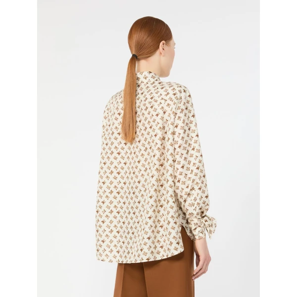 Max Mara Obice Oversized Printed Silk Shirt in White | Shirts | Luxury Shoes 