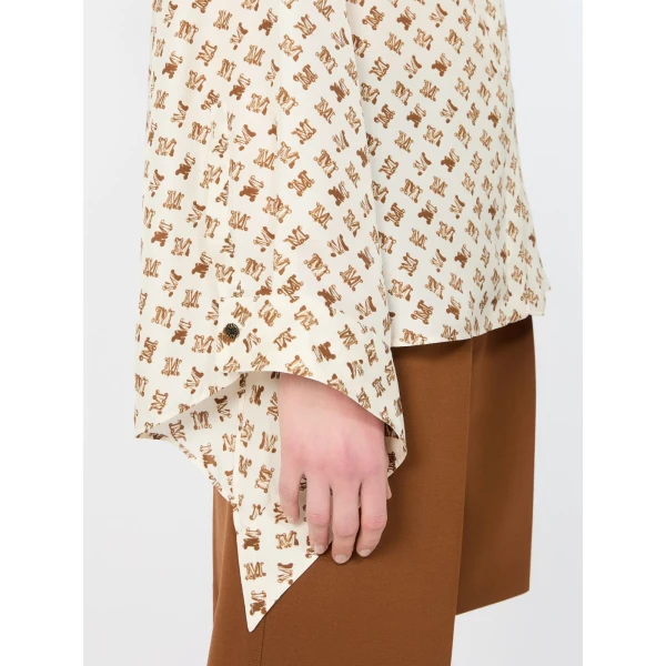 Max Mara Obice Oversized Printed Silk Shirt in White | Shirts | Luxury Shoes 