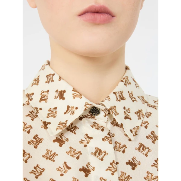 Max Mara Obice Oversized Printed Silk Shirt in White | Shirts | Luxury Shoes 