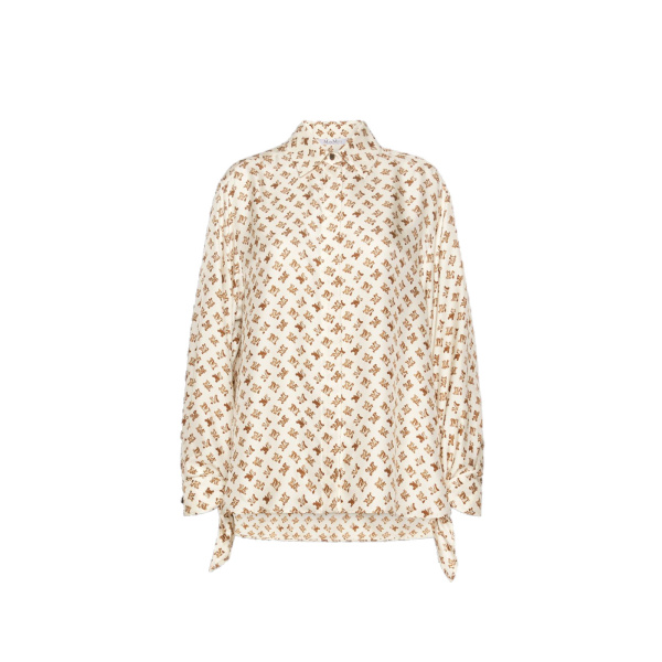 Max Mara Obice Oversized Printed Silk Shirt in White | Shirts | Luxury Shoes 