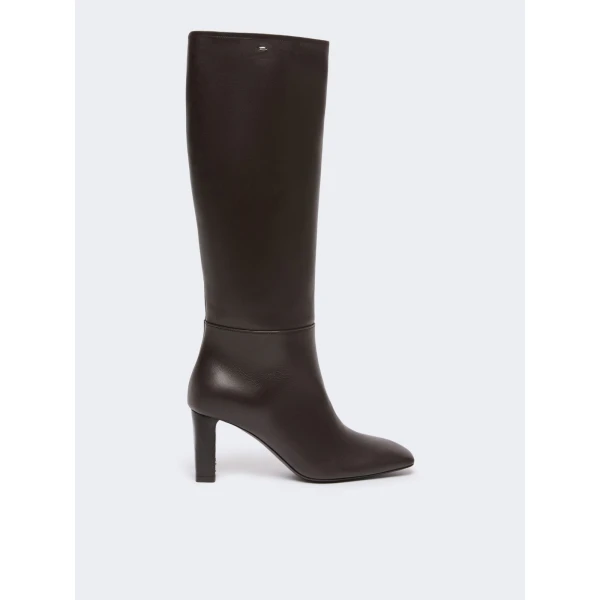 Max Mara Obice Smooth Leather Knee Boots in Dark Brown | Boots | Luxury Shoes 