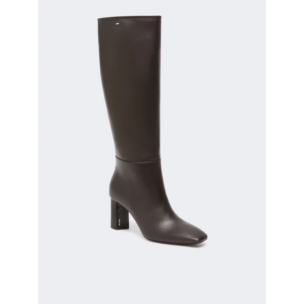 Max Mara Obice Smooth Leather Knee Boots in Dark Brown | Boots | Luxury Shoes 