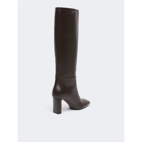 Max Mara Obice Smooth Leather Knee Boots in Dark Brown | Boots | Luxury Shoes 