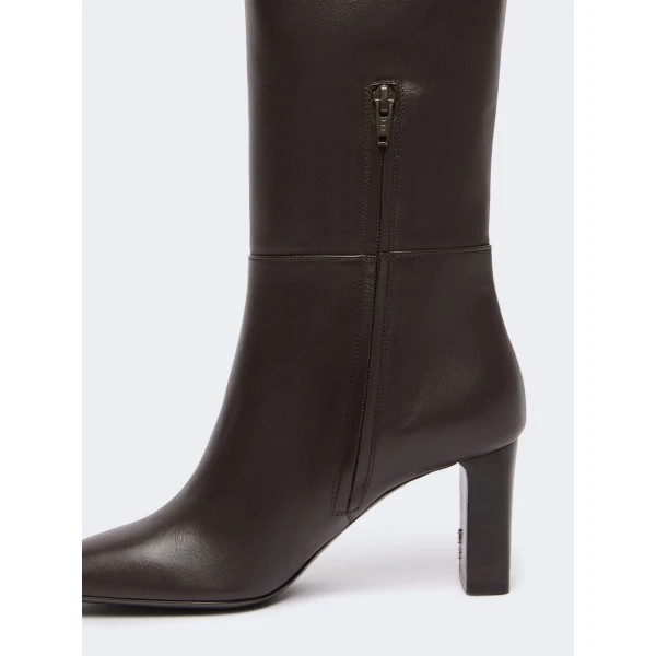 Max Mara Obice Smooth Leather Knee Boots in Dark Brown | Boots | Luxury Shoes 