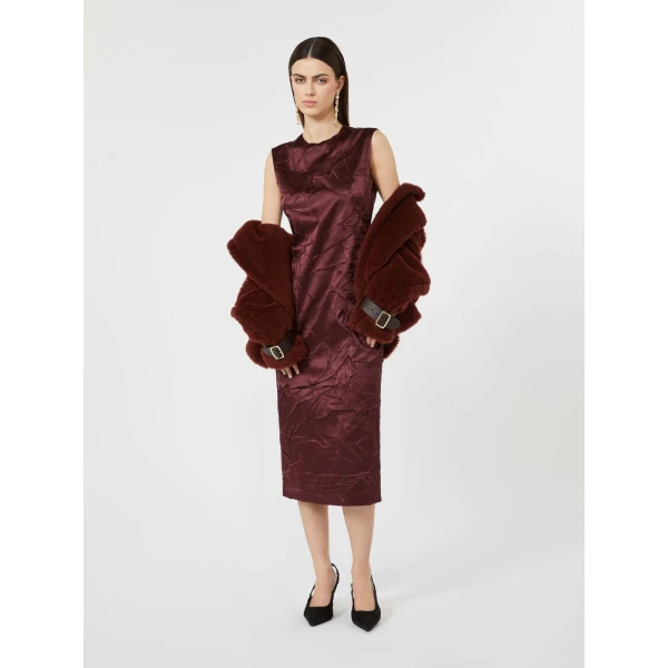 Max Mara Obliqua Satin Princess-Line Dress in Bordeaux | Midi Dresses | Luxury Shoes 