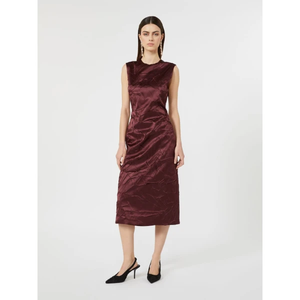 Max Mara Obliqua Satin Princess-Line Dress in Bordeaux | Midi Dresses | Luxury Shoes 