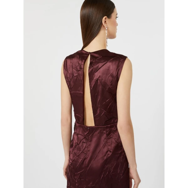 Max Mara Obliqua Satin Princess-Line Dress in Bordeaux | Midi Dresses | Luxury Shoes 