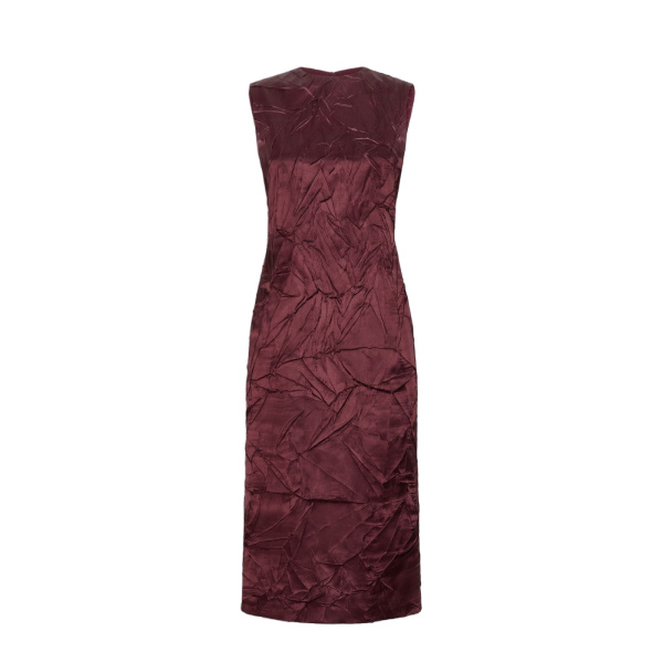 Max Mara Obliqua Satin Princess-Line Dress in Bordeaux | Midi Dresses | Luxury Shoes 