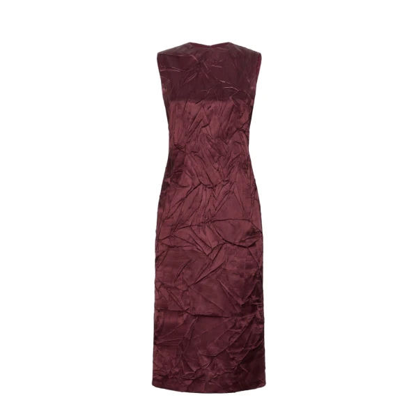 Obliqua Satin Princess-Line Dress in Bordeaux