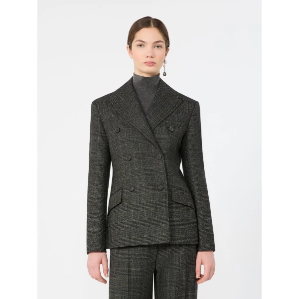 Max Mara Occhio Prince of Wales Check Wool Blazer in Dark Grey | Blazers | Luxury Shoes 